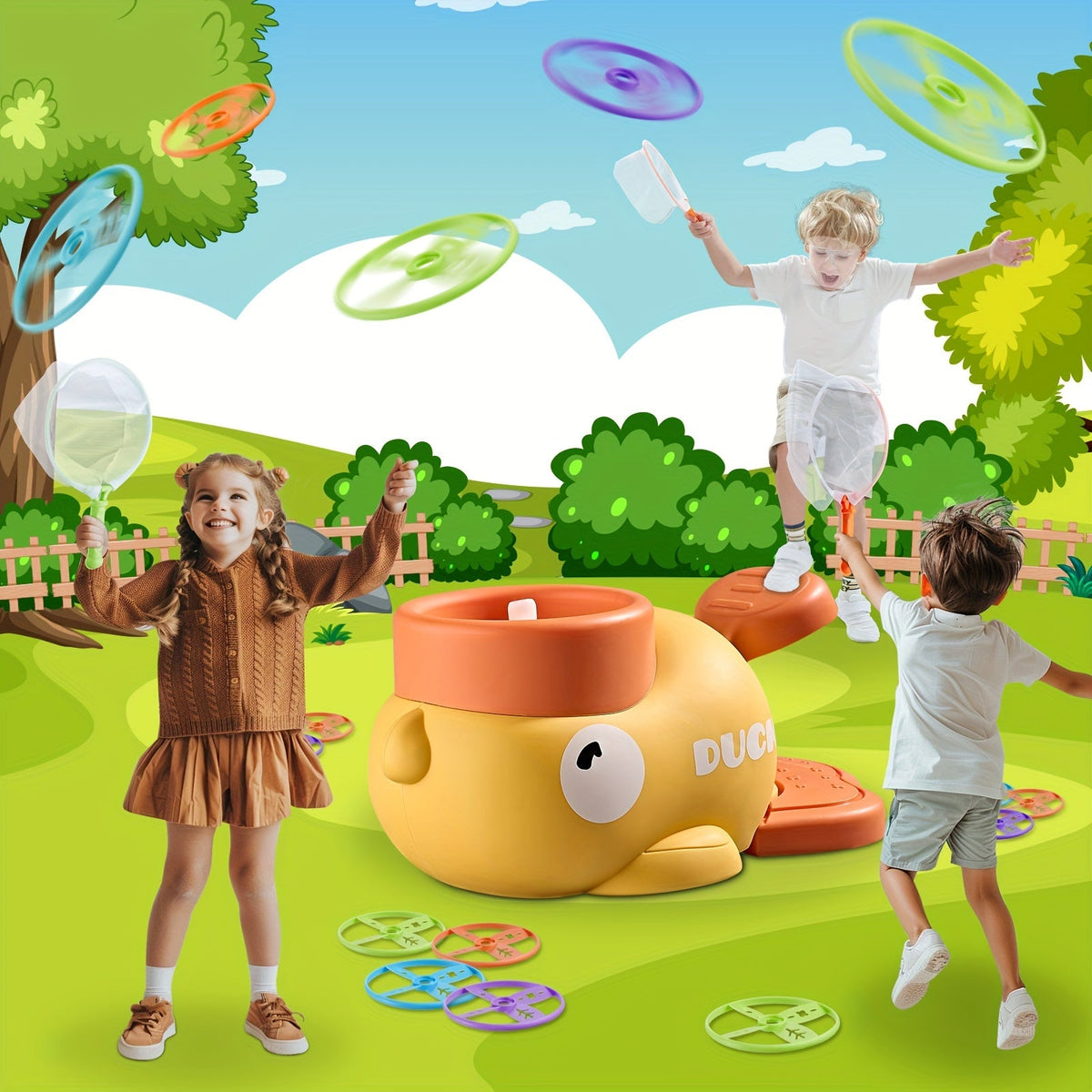 Outdoor Duck Disc Launcher Toy for Kids Ages 3–8 – Fun Flying Disc Game for Family Yard, Parties, and Birthday Gifts