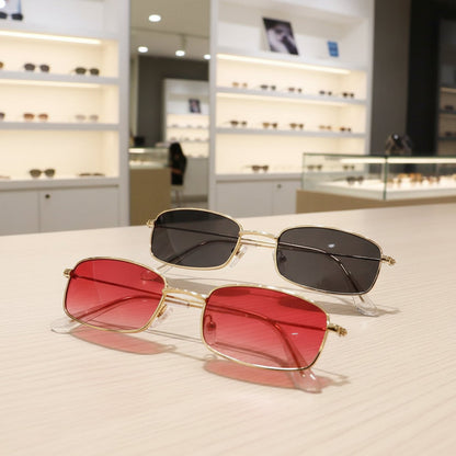 Metal Frame Fashion Glasses – 2 Pairs  Trendy Red & Black Tinted Lenses for Stylish Everyday Wear