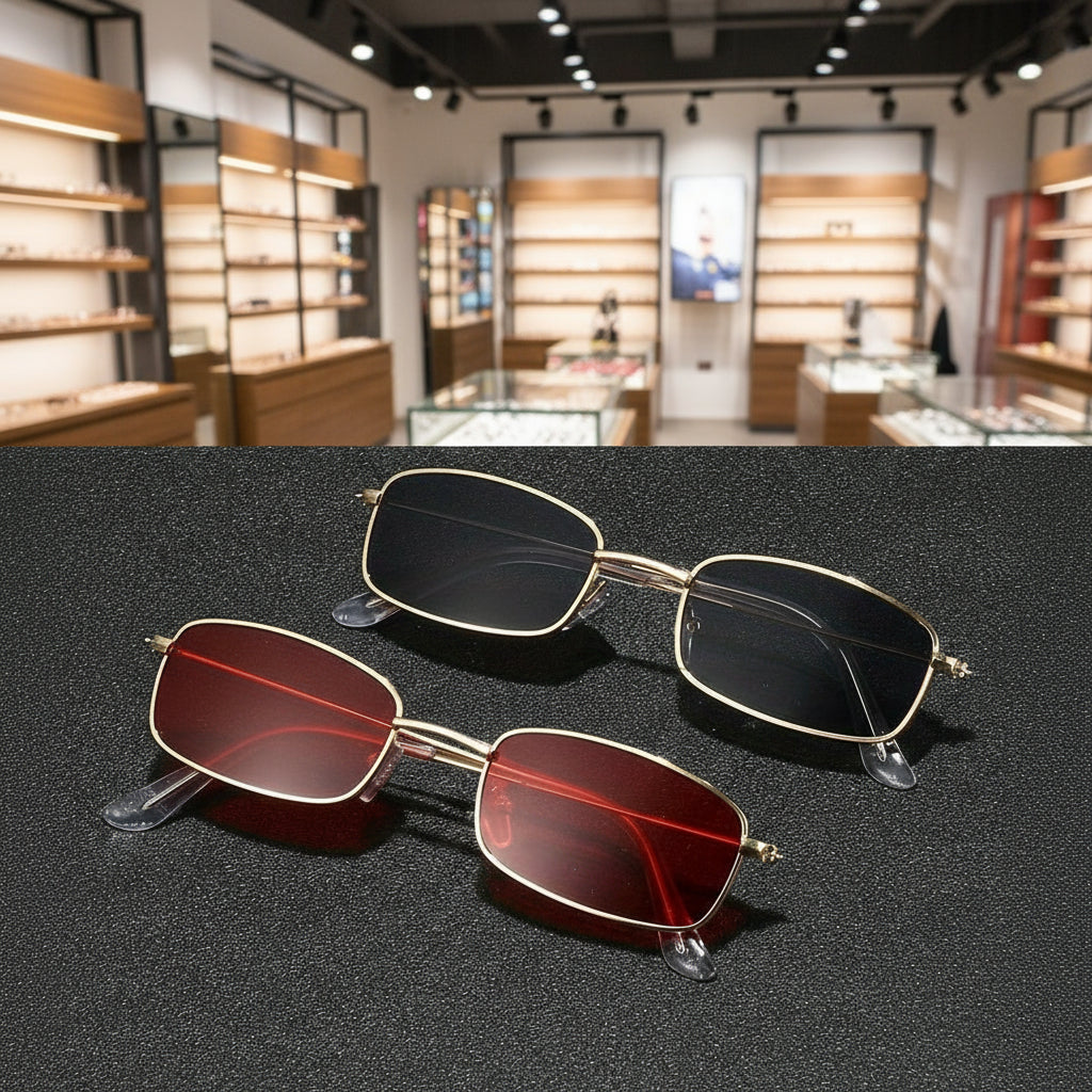 Metal Frame Fashion Glasses – 2 Pairs  Trendy Red & Black Tinted Lenses for Stylish Everyday Wear