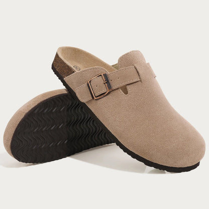 Comwarm Arch Support Suede Mules – Unisex Cork Sole Clogs for Home, Beach, Outdoor Comfort & Stylish Everyday Footwear