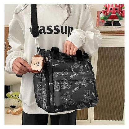 Bear Print Multi-Compartment Backpack Purse – Stylish & Spacious Nurse, Teacher & Laptop Bag