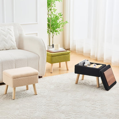 Modern Green Velvet Ottoman – Soft Padded Square Footrest with Wood Legs for Bedrooms, Offices, and Compact Spaces