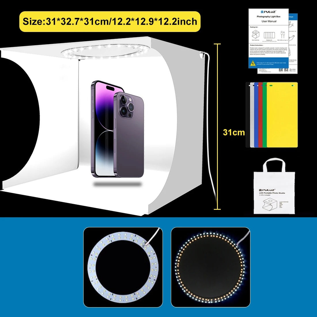 Mini Photo Studio Lightbox – Portable Folding Photography Kit w/ 6 Backdrops