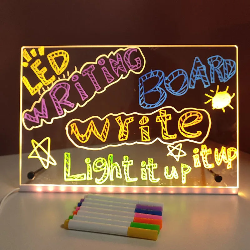 LED Note Board with Night Light & 7 Color Pens – Erasable Acrylic DIY Message Board, Kids Drawing Board & Creative Mother’s Day Gift