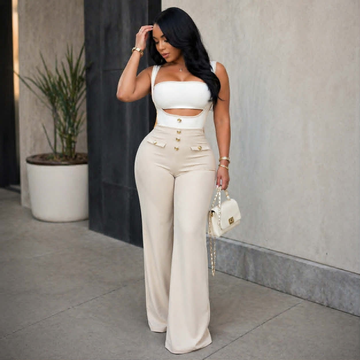 Elegant Strapless Suspender Two Piece Outfit – Sexy Crop Top and High Waist Pants Set, Trendy Y2K Clubwear for Women Party Fashion
