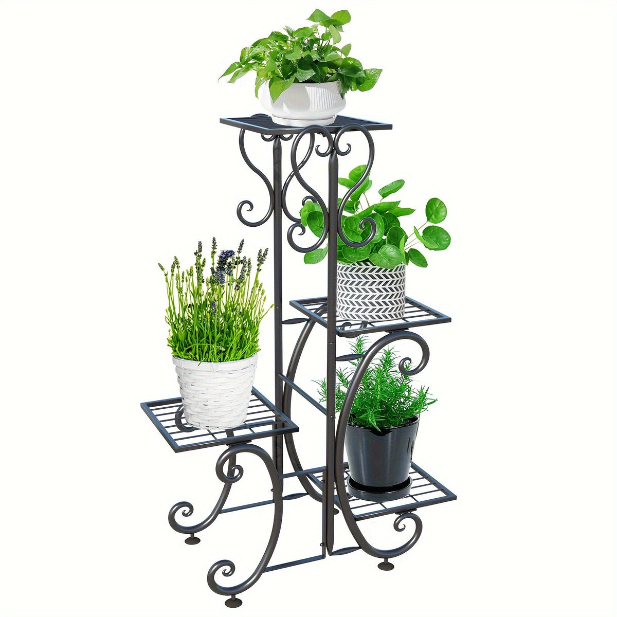 Wrought Iron Metal Plant Stand – 4 Tier Corner Shelf for Indoor/Outdoor Flower Pots, Patio, Garden, Balcony or Office Display