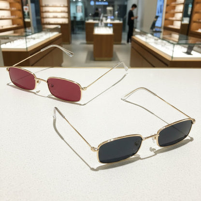 Metal Frame Fashion Glasses – 2 Pairs  Trendy Red & Black Tinted Lenses for Stylish Everyday Wear