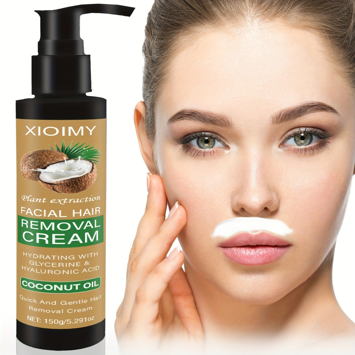 Painless Coconut Hair Removal Cream – 5-Minute Removal, Gentle, Non-Irritating Formula for Legs, Lips, Armpits, Bikini & More