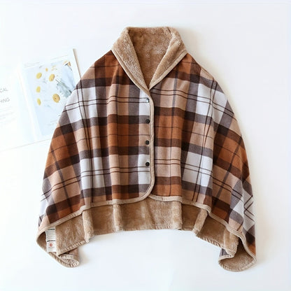 Cozy Checkered Knit Blanket – Double-Layer Soft Polyester Throw for Office Naps, Winter Warmth, and Stylish Home Comfort