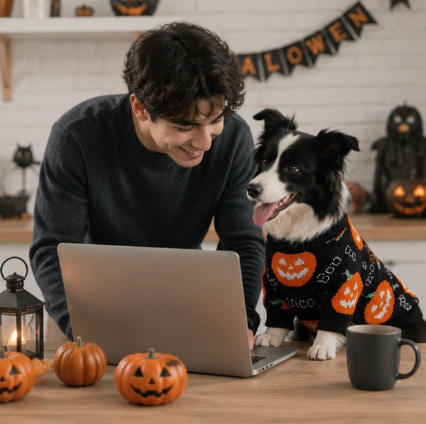 Halloween Pet Pumpkin Sweater – Puppy Kitten Costume Decoration, Warm Winter Dog Clothes, Cute Cat Outfit for Holiday Dress-Up