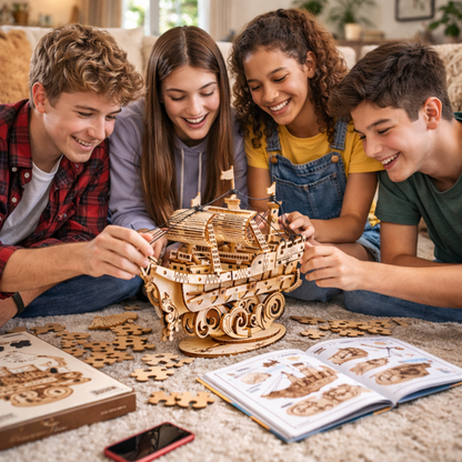 Adult DIY Wooden Boat Puzzle – Handmade 3D Assembly Craft Model Kit for Home Decor and Creative Gifting