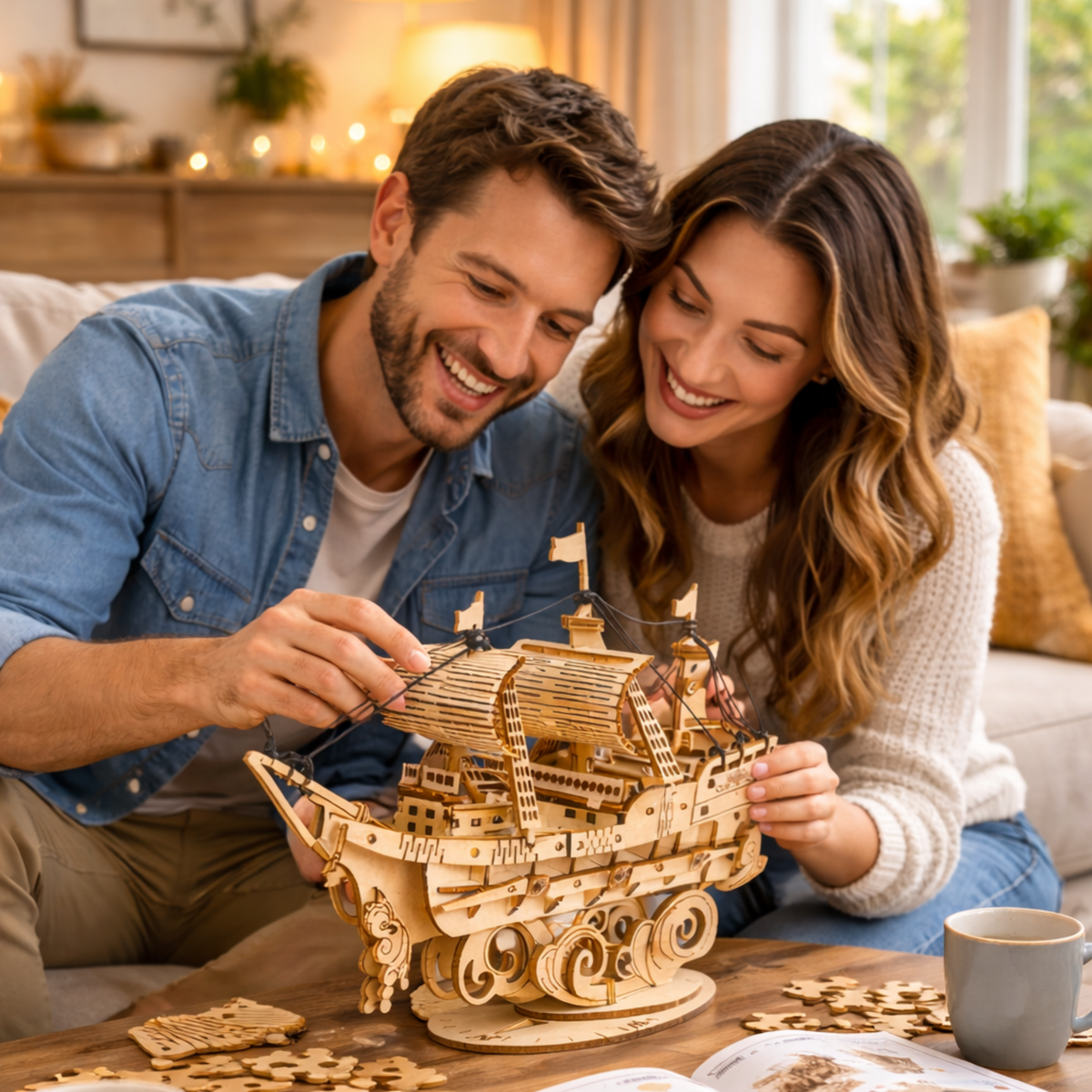 Adult DIY Wooden Boat Puzzle – Handmade 3D Assembly Craft Model Kit for Home Decor and Creative Gifting