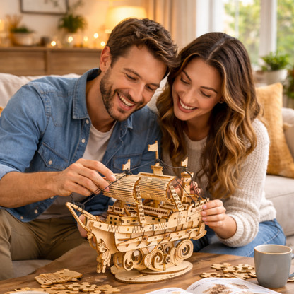Adult DIY Wooden Boat Puzzle – Handmade 3D Assembly Craft Model Kit for Home Decor and Creative Gifting