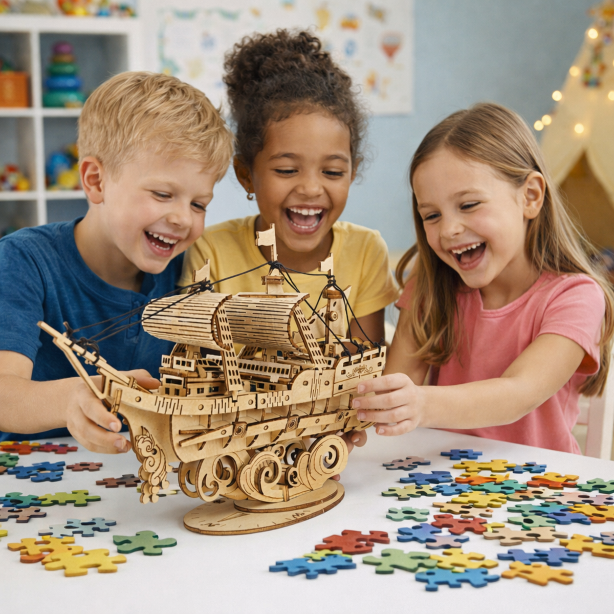 Adult DIY Wooden Boat Puzzle – Handmade 3D Assembly Craft Model Kit for Home Decor and Creative Gifting