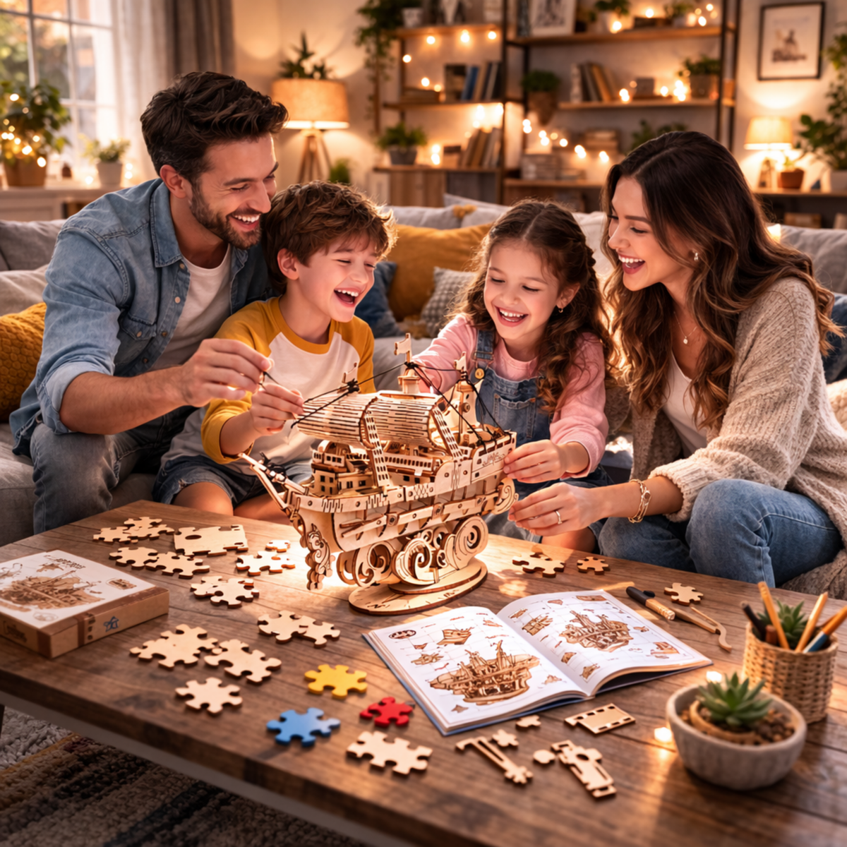 Adult DIY Wooden Boat Puzzle – Handmade 3D Assembly Craft Model Kit for Home Decor and Creative Gifting