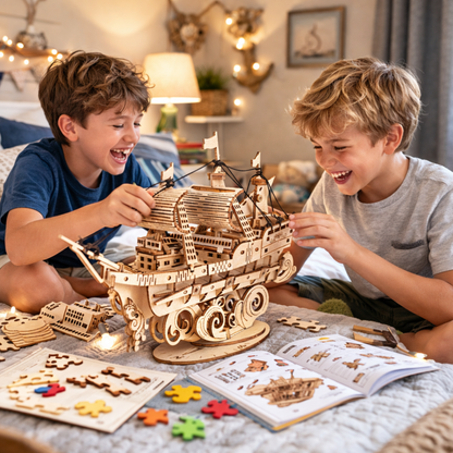 Adult DIY Wooden Boat Puzzle – Handmade 3D Assembly Craft Model Kit for Home Decor and Creative Gifting