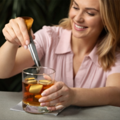 Golden Stainless Steel Whiskey Stones Set – Reusable Metal Ice Cubes with Tongs for Bourbon, Cocktail & Bar Gifts