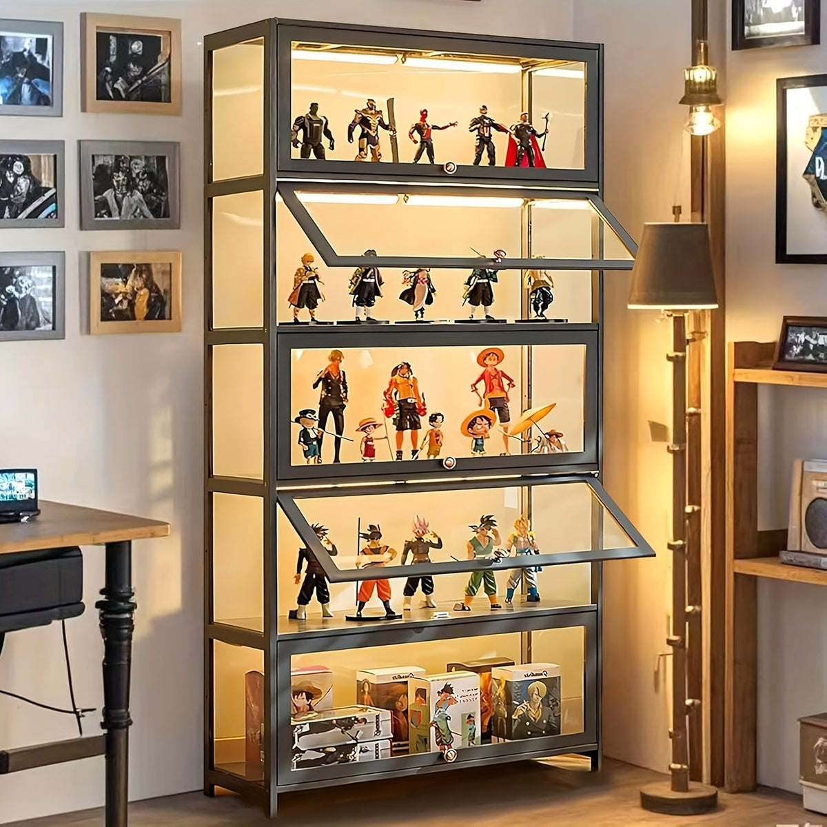Five Tier Wooden Cabinet Organizer – Elegant Display Storage for Collectibles, Keepsakes, and Miniatures in Any Room or Workspace
