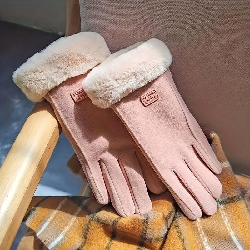 Women’s Plush Winter Gloves –  Pink Touch Screen Mittens with Full Finger Smart Design for Warm, Windproof, and Stylish Outdoor Wear