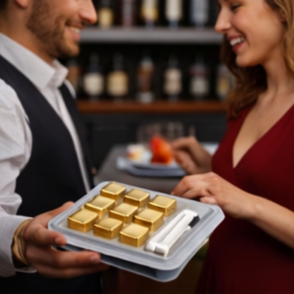 Golden Stainless Steel Whiskey Stones Set – Reusable Metal Ice Cubes with Tongs for Bourbon, Cocktail & Bar Gifts