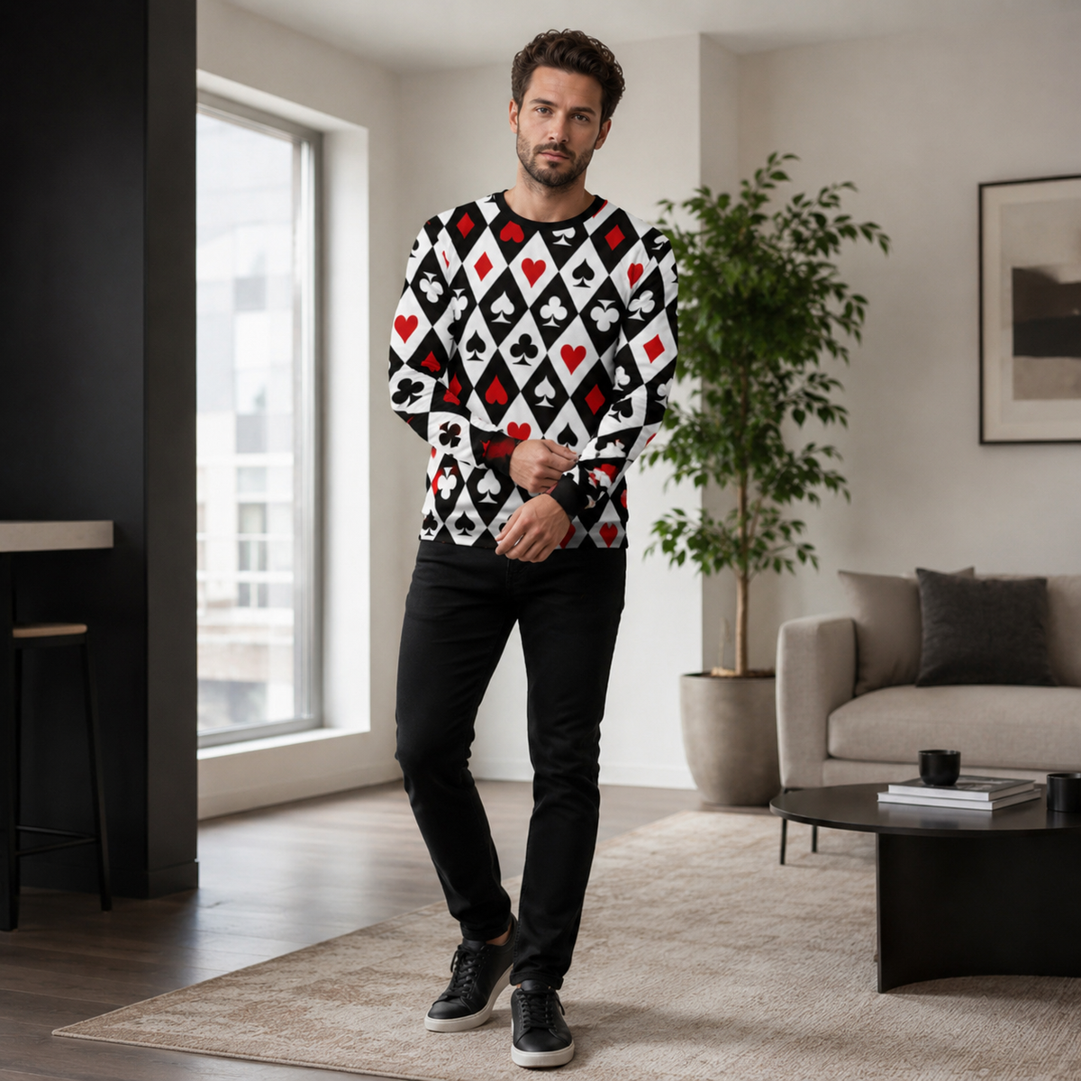 Men's Patchwork Denim Shirt - Vintage Inspired Long Sleeve Button Top with Stylish Grid Print Design
