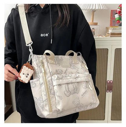 Bear Print Multi-Compartment Backpack Purse – Stylish & Spacious Nurse, Teacher & Laptop Bag