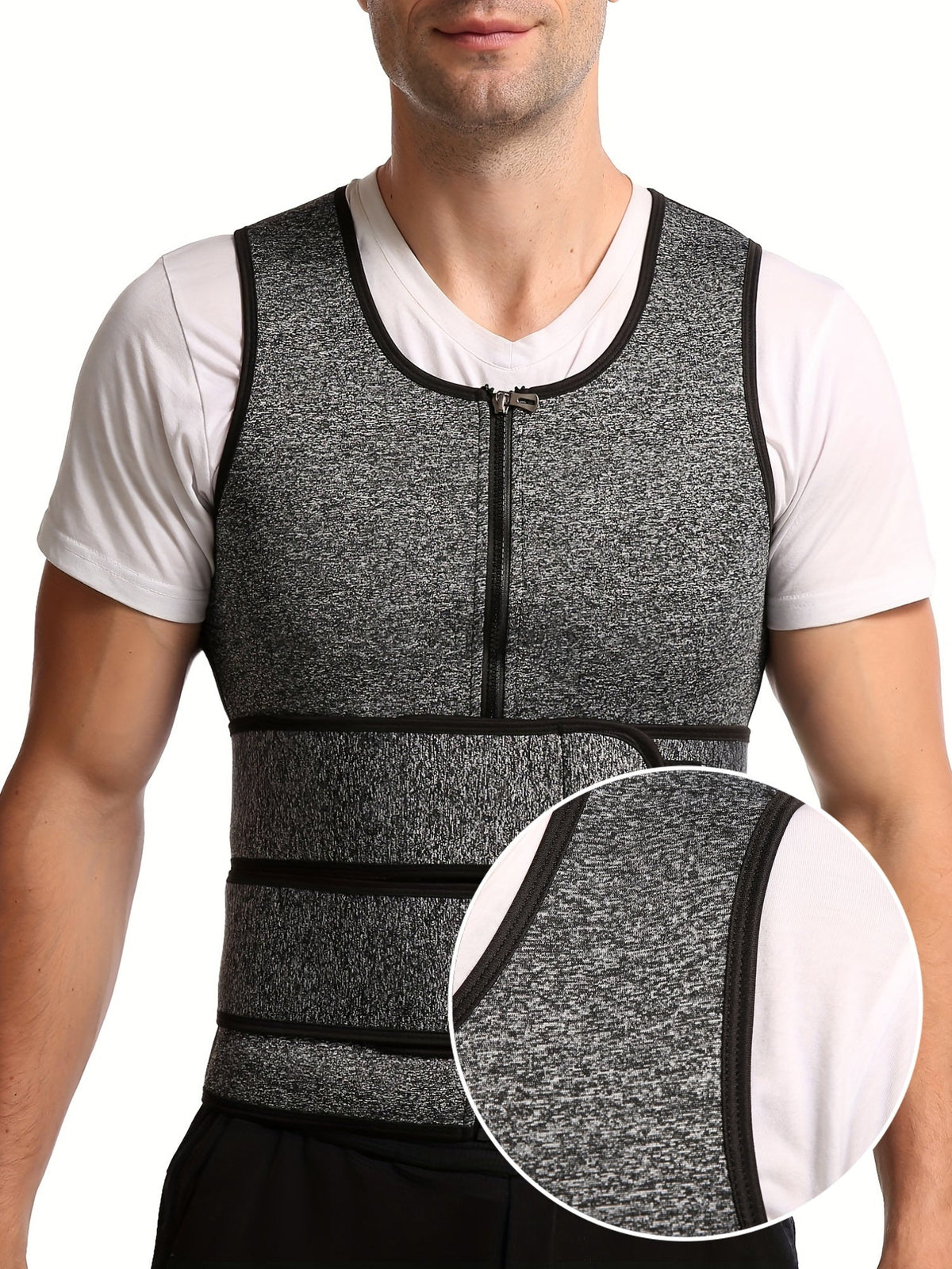 Men's Double Belt Shapewear Vest - High-Performance Neoprene Sweat Bodysuit - Extreme Waist Cincher & Belly Control - Firm Compression, Sporty Gray