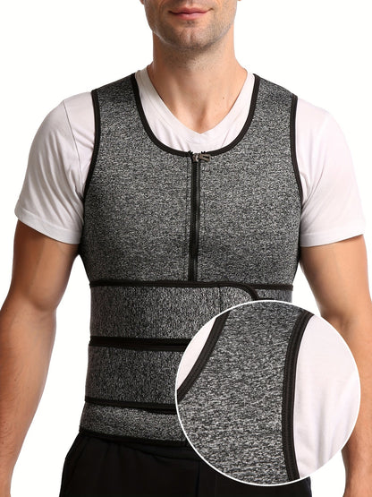 Men's Double Belt Shapewear Vest - High-Performance Neoprene Sweat Bodysuit - Extreme Waist Cincher & Belly Control - Firm Compression, Sporty Gray