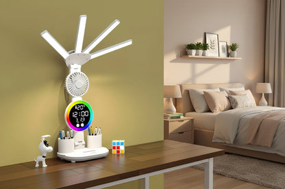 Smart Touch LED Desk Lamp with USB – Dual-Head Dimmable Reading Lamp with Fan and Night Light