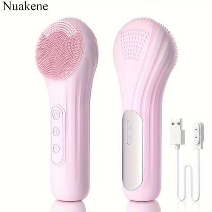 Rechargeable 2-in-1 Silicone Face Scrubber – Electric Cleansing & Heating Massage Brush with 5 Modes for Gentle, Effective Skincare