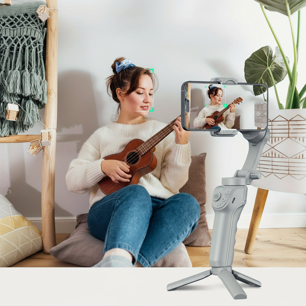 Three-Axis Foldable Gimbal Stabilizer – Smart Tracking Handheld Phone Mount for Vlogging, TikTok & Video Recording