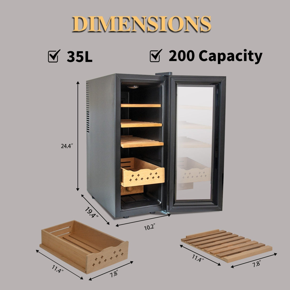 Electric Humidor, 200-Count Capacity Cigar Humidor with Constant Temperature Controller, Cigar Humidor Box (35L)