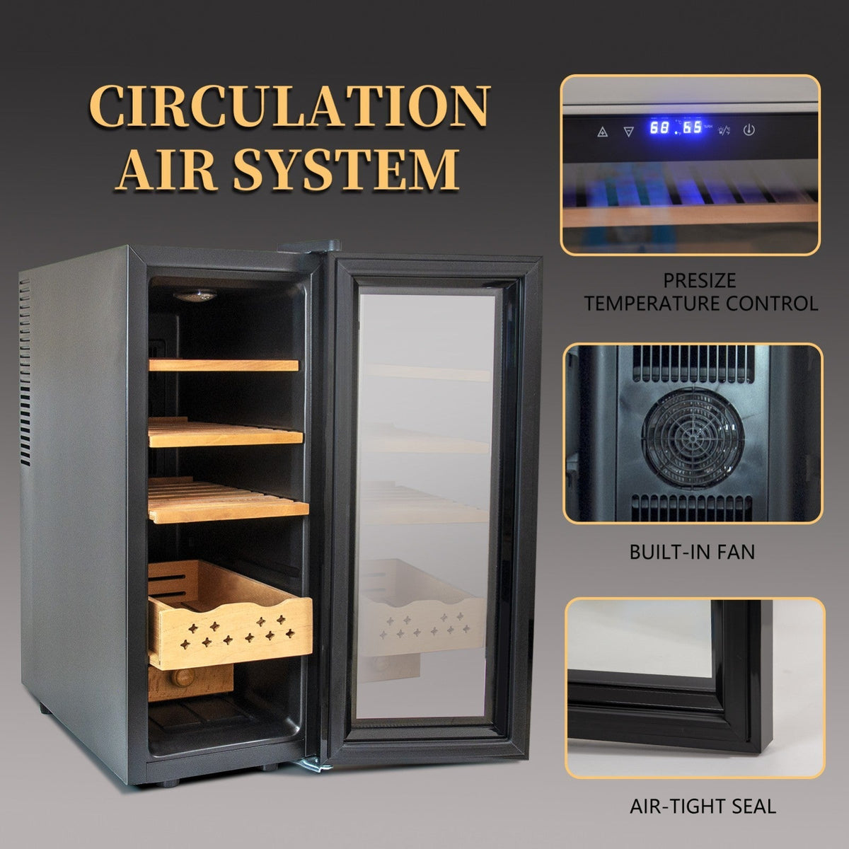 Electric Humidor, 200-Count Capacity Cigar Humidor with Constant Temperature Controller, Cigar Humidor Box (35L)