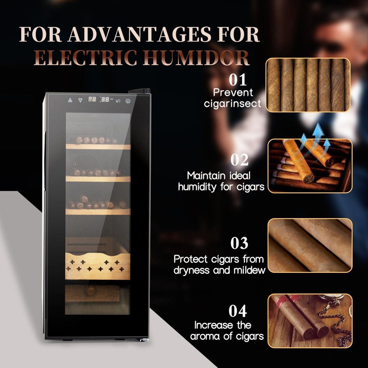 Electric Humidor, 200-Count Capacity Cigar Humidor with Constant Temperature Controller, Cigar Humidor Box (35L)