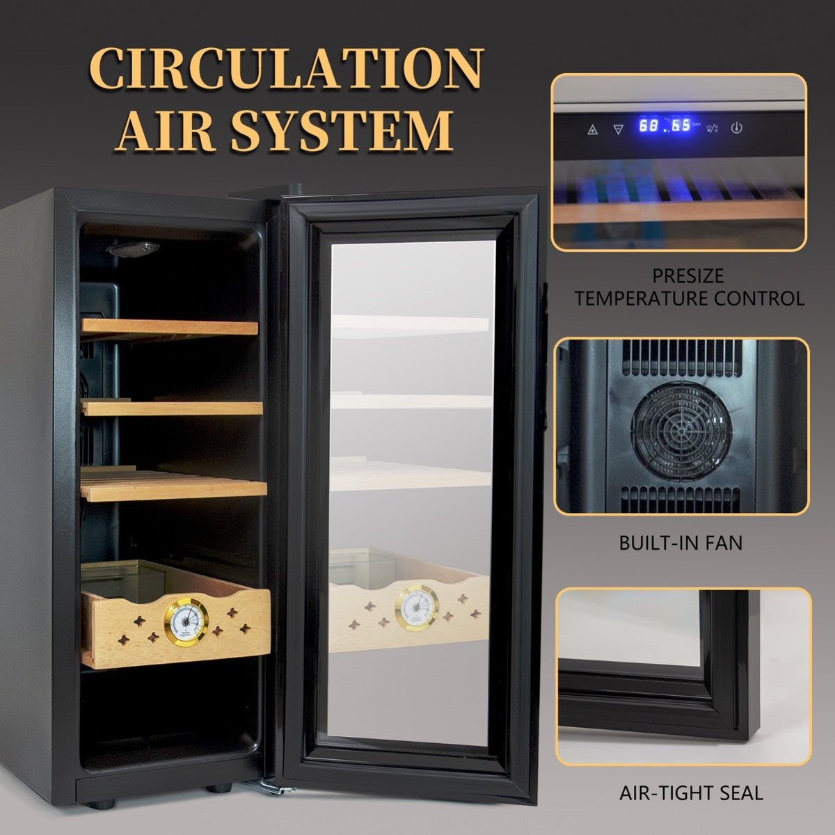 Electric Humidor - 250 Counts Capacity Cigar Humidor Humidifiers with Constant Temperature Controller