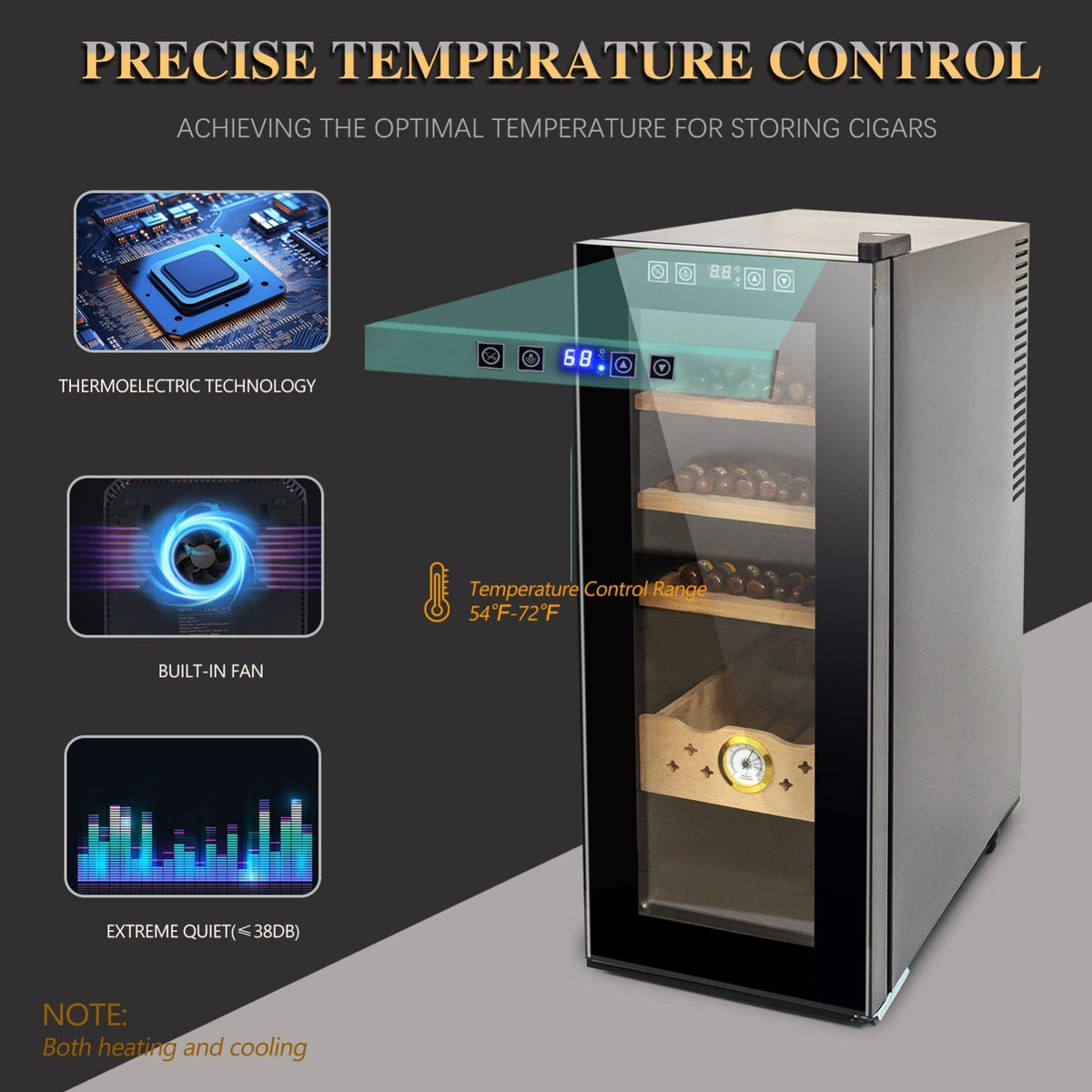 Electric Humidor - 250 Counts Capacity Cigar Humidor Humidifiers with Constant Temperature Controller
