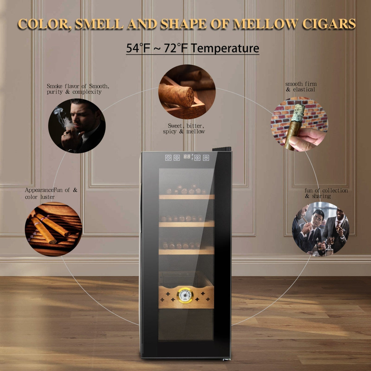 Electric Humidor - 250 Counts Capacity Cigar Humidor Humidifiers with Constant Temperature Controller