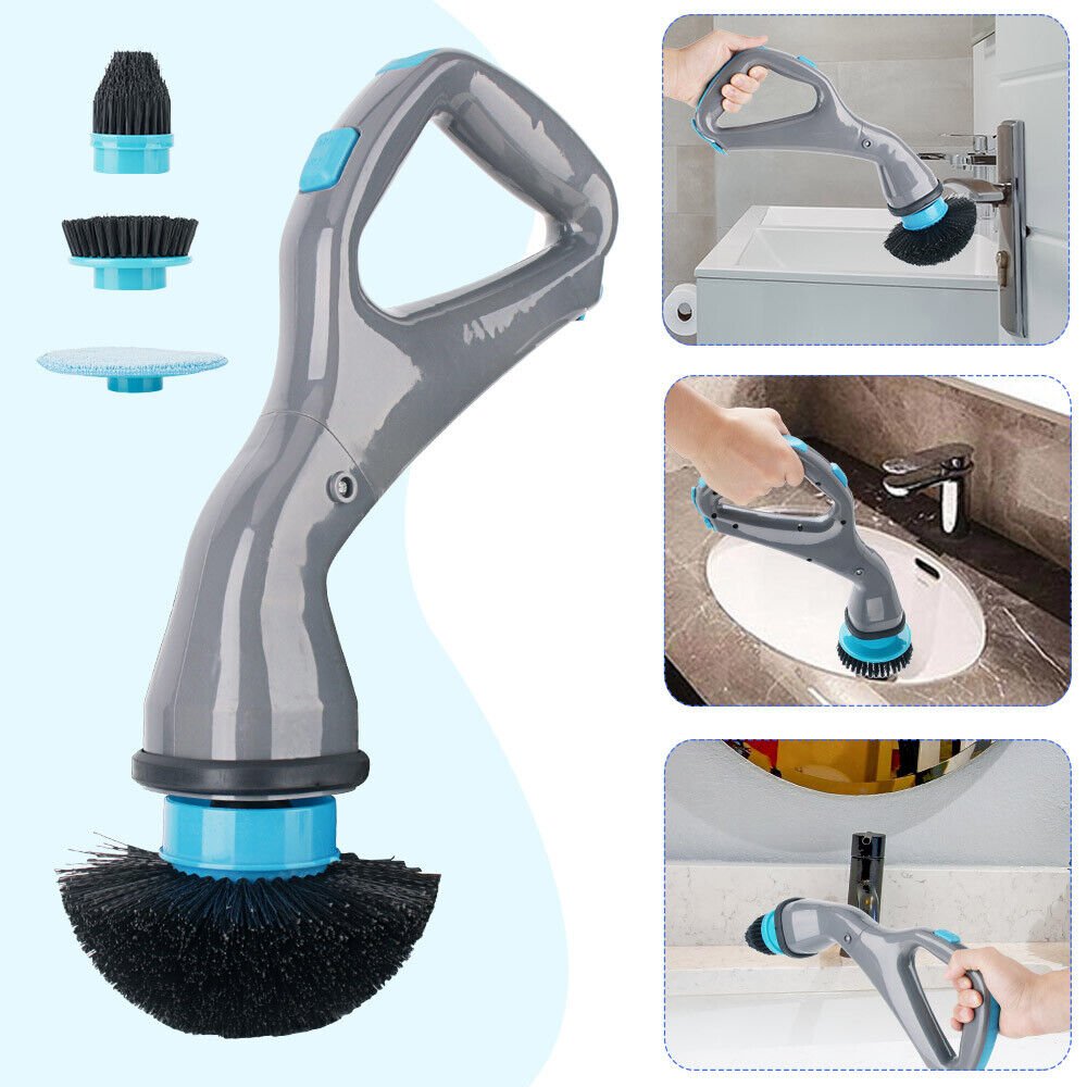 Cordless Electric Spin Scrubber — Handheld Power Cleaning Brush with Three Interchangeable Heads