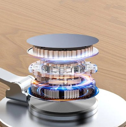360° Swivel Phone Stand — Folding Metal Desk Holder with Rotating Base, Adjustable Height and Tilt