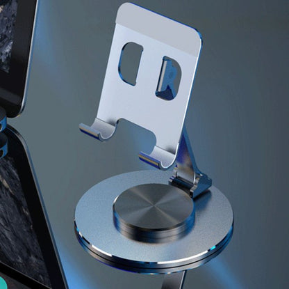 360° Swivel Phone Stand — Folding Metal Desk Holder with Rotating Base, Adjustable Height and Tilt