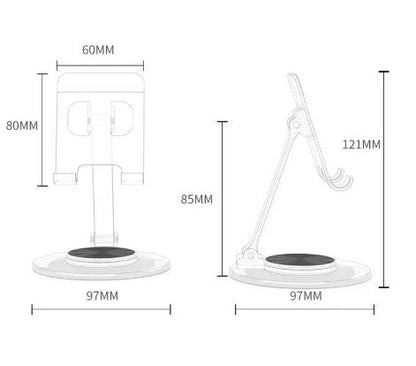 360° Swivel Phone Stand — Folding Metal Desk Holder with Rotating Base, Adjustable Height and Tilt