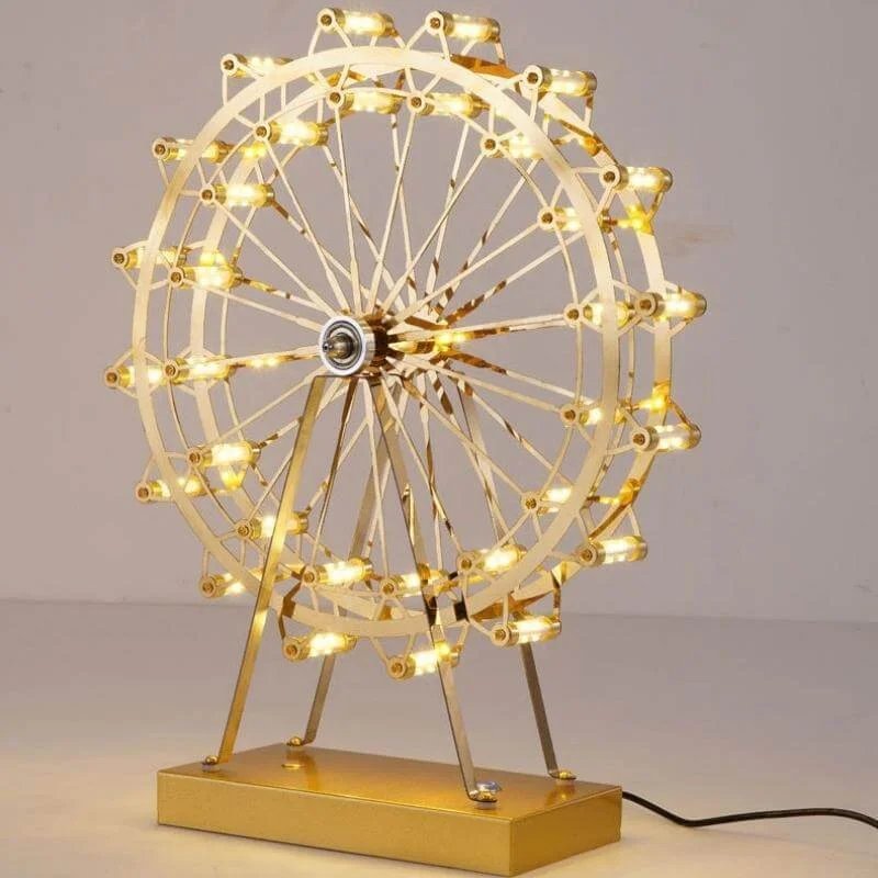 Rotatable Retro Ferris Wheel Decorative Table Lamp - 360° Rotational Lamp for Living Kid Room Desk Decor Stainless Steel Rotating Night Lighting