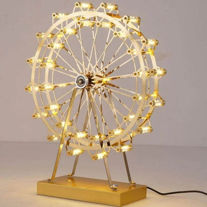 Rotatable Retro Ferris Wheel Decorative Table Lamp - 360° Rotational Lamp for Living Kid Room Desk Decor Stainless Steel Rotating Night Lighting