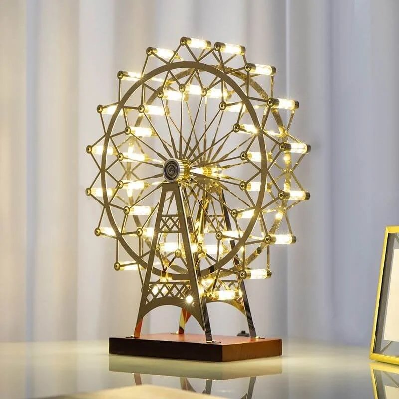 Rotatable Retro Ferris Wheel Decorative Table Lamp - 360° Rotational Lamp for Living Kid Room Desk Decor Stainless Steel Rotating Night Lighting