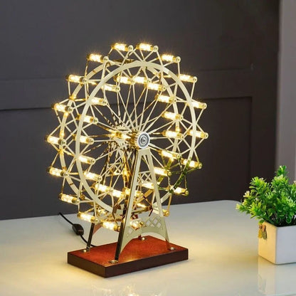 Rotatable Retro Ferris Wheel Decorative Table Lamp - 360° Rotational Lamp for Living Kid Room Desk Decor Stainless Steel Rotating Night Lighting