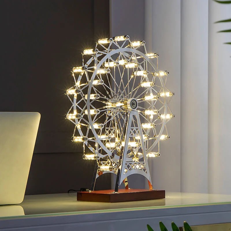Rotatable Retro Ferris Wheel Decorative Table Lamp - 360° Rotational Lamp for Living Kid Room Desk Decor Stainless Steel Rotating Night Lighting