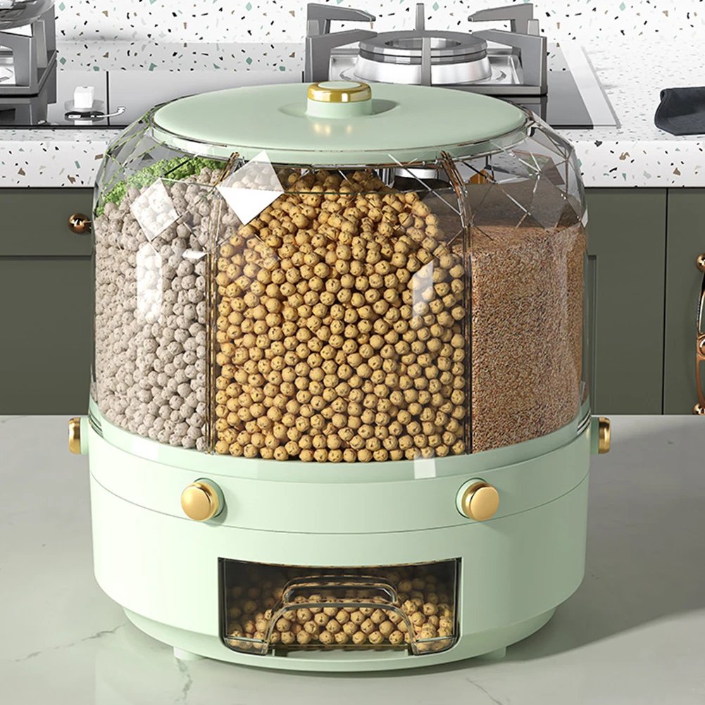 Rotating Grain Dispenser - 360° Multi-Compartment Storage