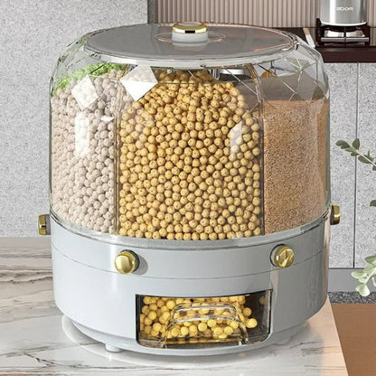 Rotating Grain Dispenser - 360° Multi-Compartment Storage
