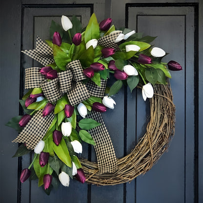 Spring & Summer Wildflower Wreath – Artificial Ranunculus Flower Front Door Decoration with Eternal Blooms and Fresh Green Botanical Accents