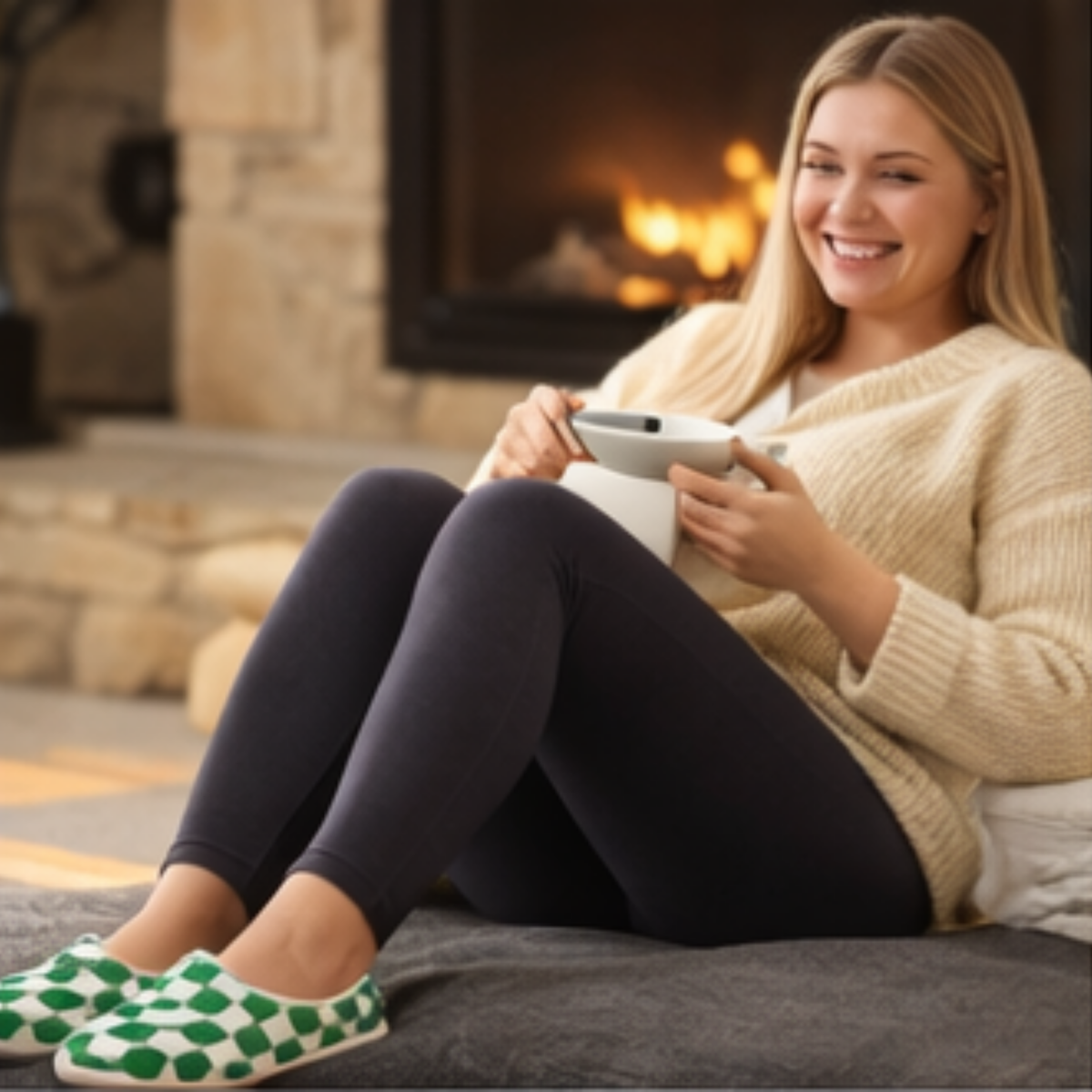 Women’s Plush Winter House Slippers – Warm Checkered Faux Fur Indoor Outdoor Non-Slip Bedroom Shoes